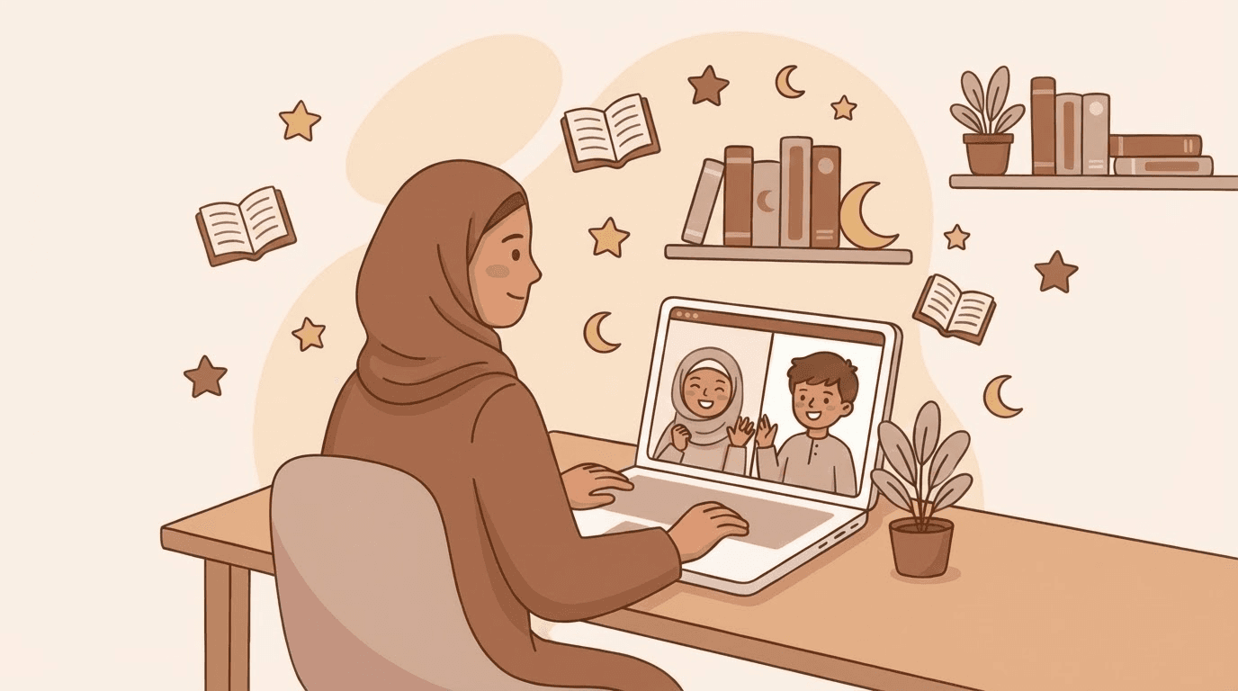 طالبة تتعلم مع معلمة قرآن عبر الإنترنت